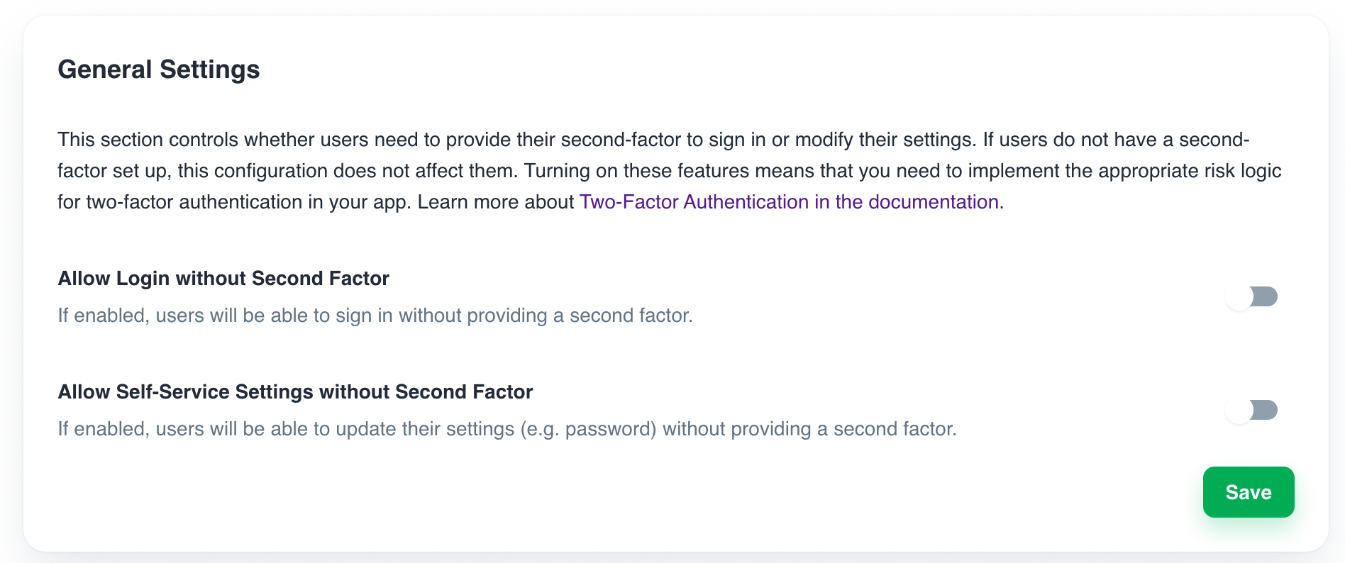 Authentication enforcement settings in Ory Console