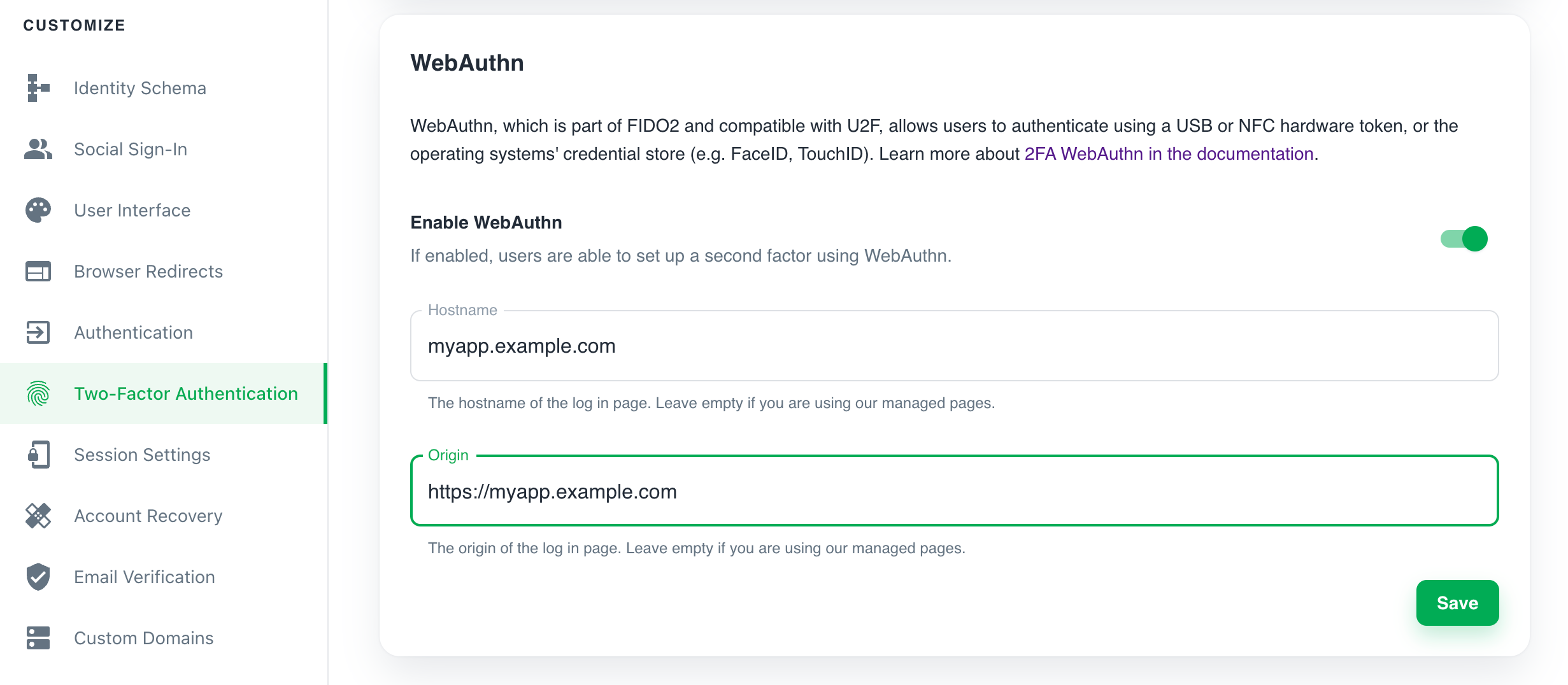 WebAuthn settings in Ory Console